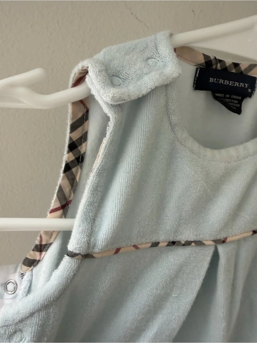 Designer Burberry Baby Blue Footed Romper 9 months classic plaid